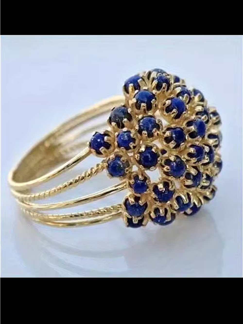 Elegant Gold Ring with Blue Stones - Women Jewelry old fashion size 10